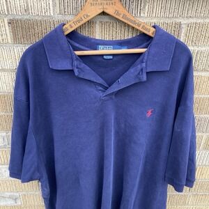 Ralph Lauren Men's XXL Navy Golf Polo Red Pony Short Sleeve Vtg Washed Out Look